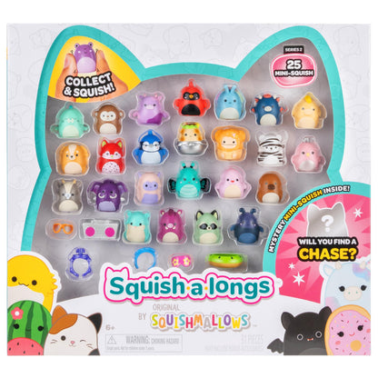 Squish-a-longs 25 Pack - Series 2 - (25) 1” Mini-Squish, 5 Accessories, 1 Ring, & 1 Collector’s Guide - 2 Chase Figures - Collect, Trade, & Play