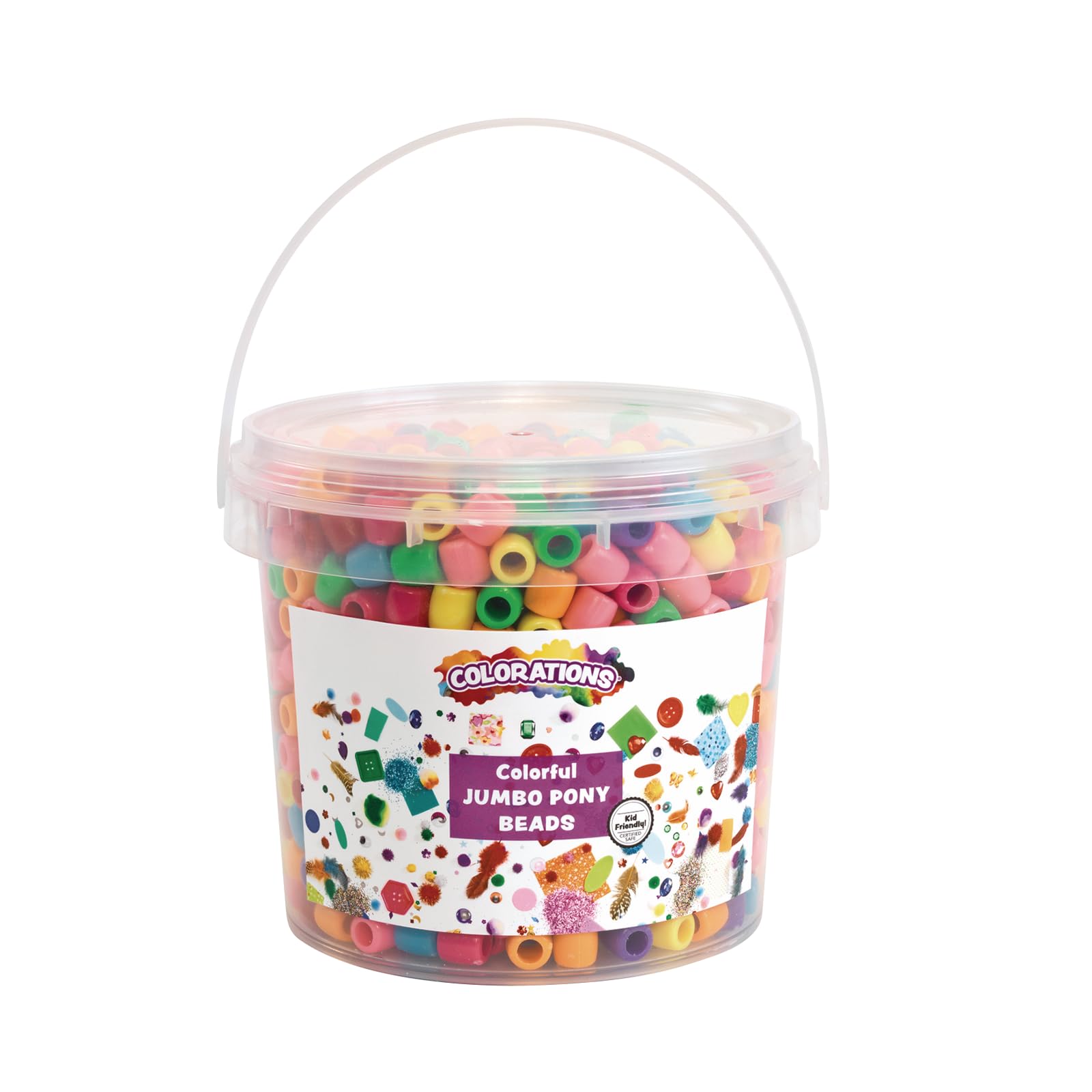 Colorations Perline jumbo colorate in plastica, 0,7 kg, in secchio riutilizzabile, perline per bambini, perline jumbo, artigianato, arte e artigianato, confezione multipla, colori assortiti
