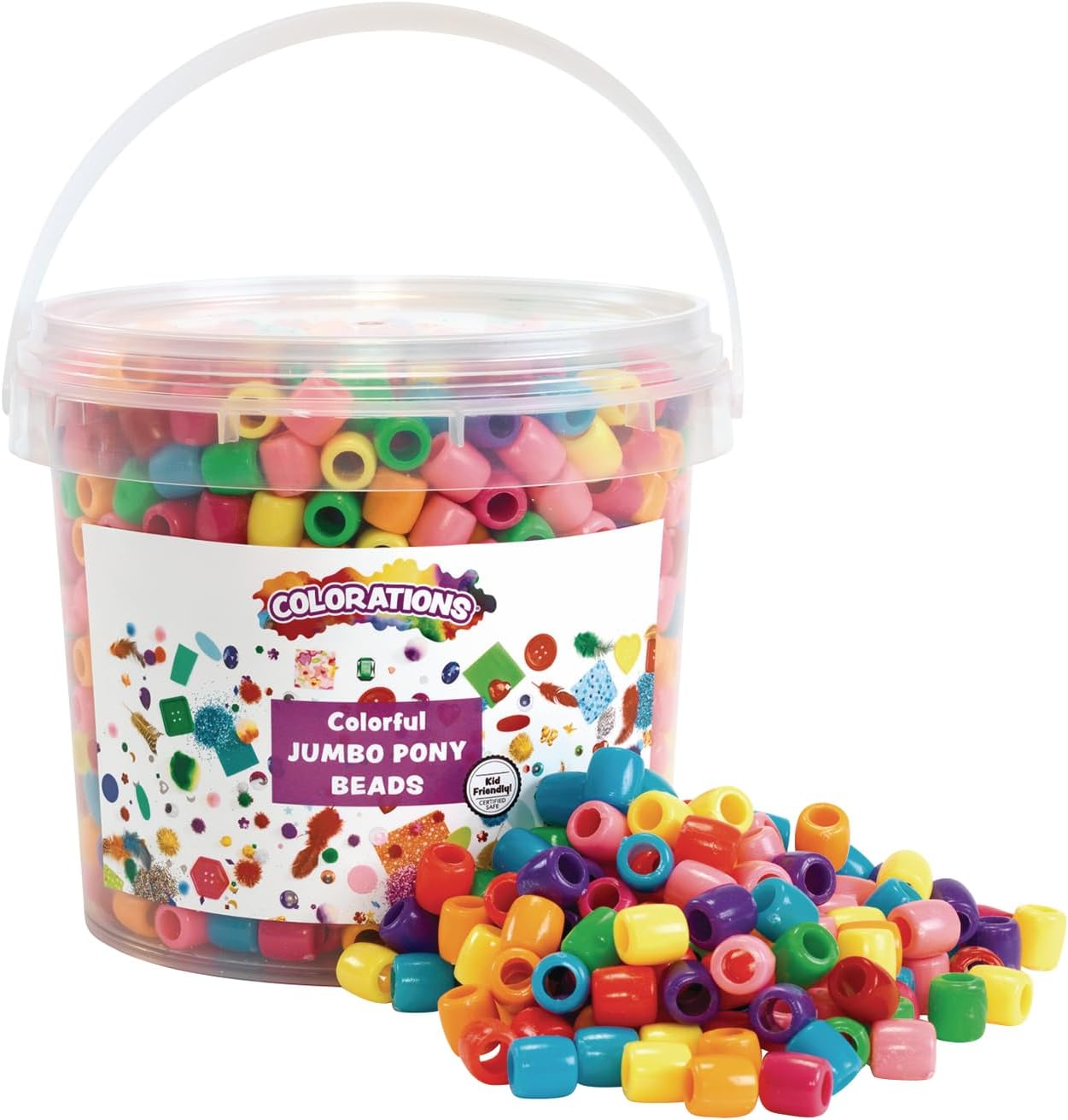Colorations Perline jumbo colorate in plastica, 0,7 kg, in secchio riutilizzabile, perline per bambini, perline jumbo, artigianato, arte e artigianato, confezione multipla, colori assortiti