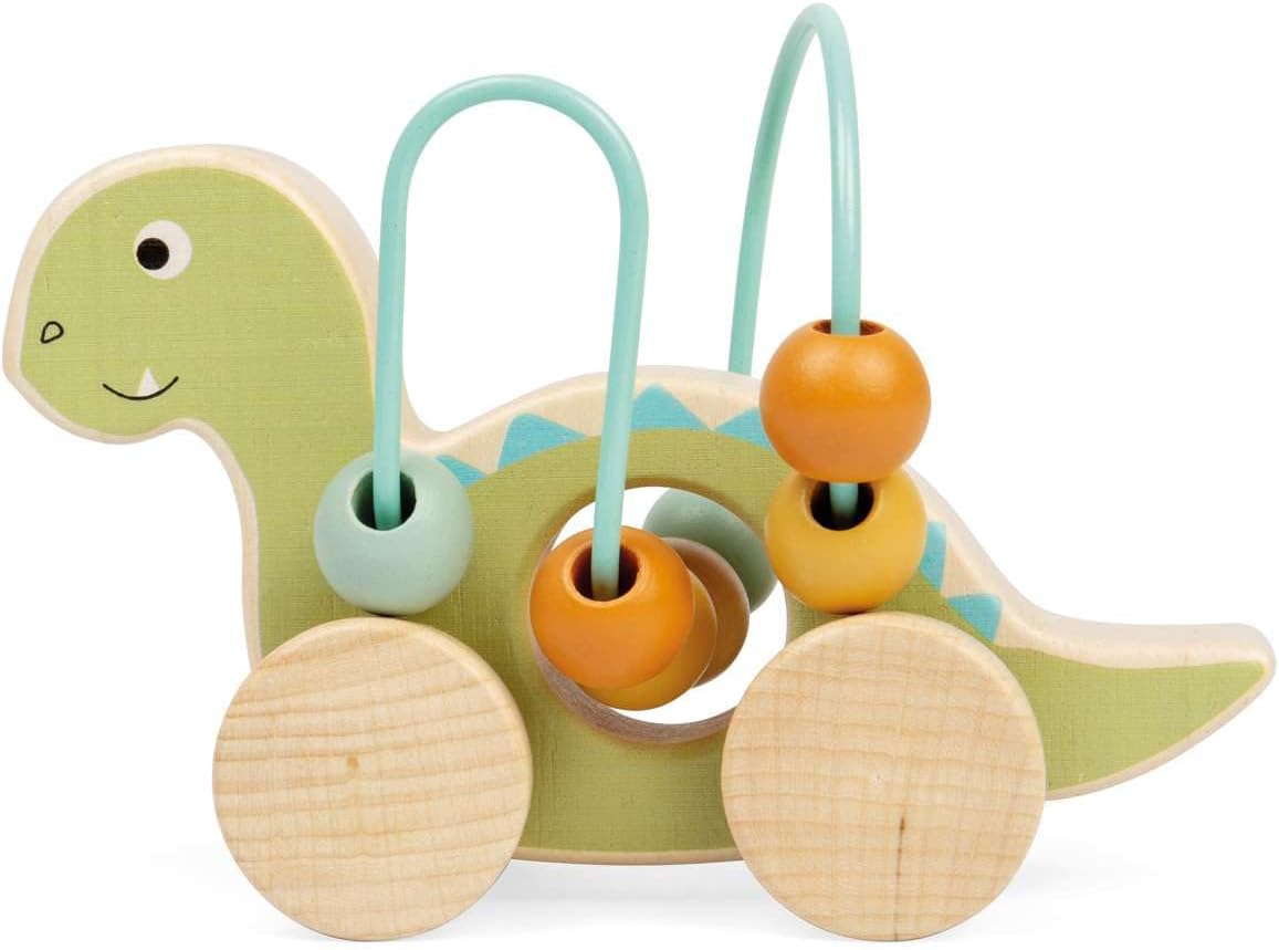 Bigjigs Toys Push Along Diplodocus - Dinosauro 2 in 1 con cornice da spingere e con perline, giocattolo per neonati e bambini, regalo ecologico per neonati e bambini, età 12 + mesi