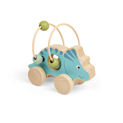 Bigjigs Toys Push Along Triceratops - Dinosauro 2 in 1 con cornice da spingere e con perline, giocattolo per bambini e neonati, regalo ecologico per neonati e bambini, età 12 + mesi