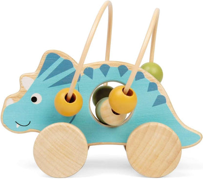 Bigjigs Toys Push Along Triceratops - Dinosauro 2 in 1 con cornice da spingere e con perline, giocattolo per bambini e neonati, regalo ecologico per neonati e bambini, età 12 + mesi