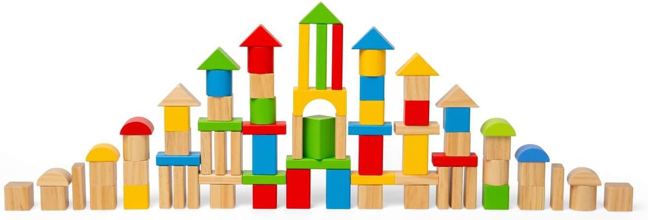 Bigjigs - Bigjigs Houten Gekleurde Bouwstenen 80dlg.