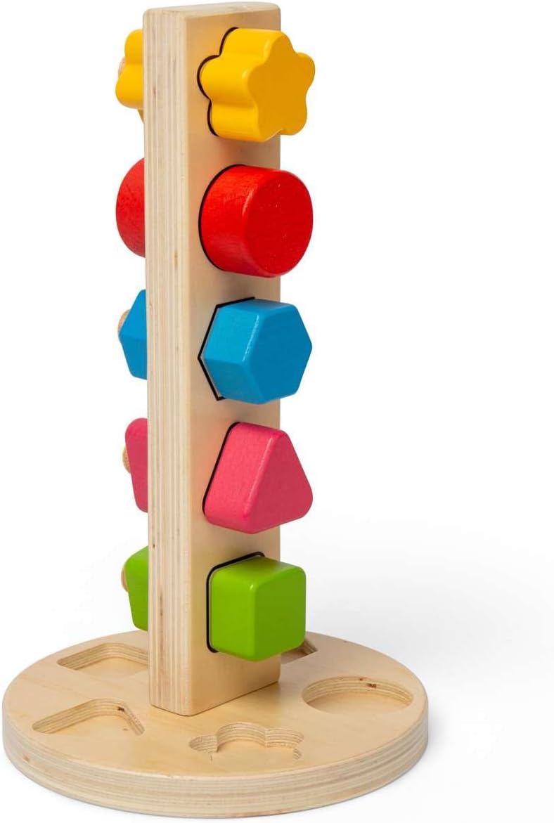 Bigjigs Toys Nuts & Bolts Tower – 11 pezzi giocattolo da costruzione in legno e suddivisione di forme, educativo ed ecologico, regali Montessori per neonati e bambini, età 12 mesi +