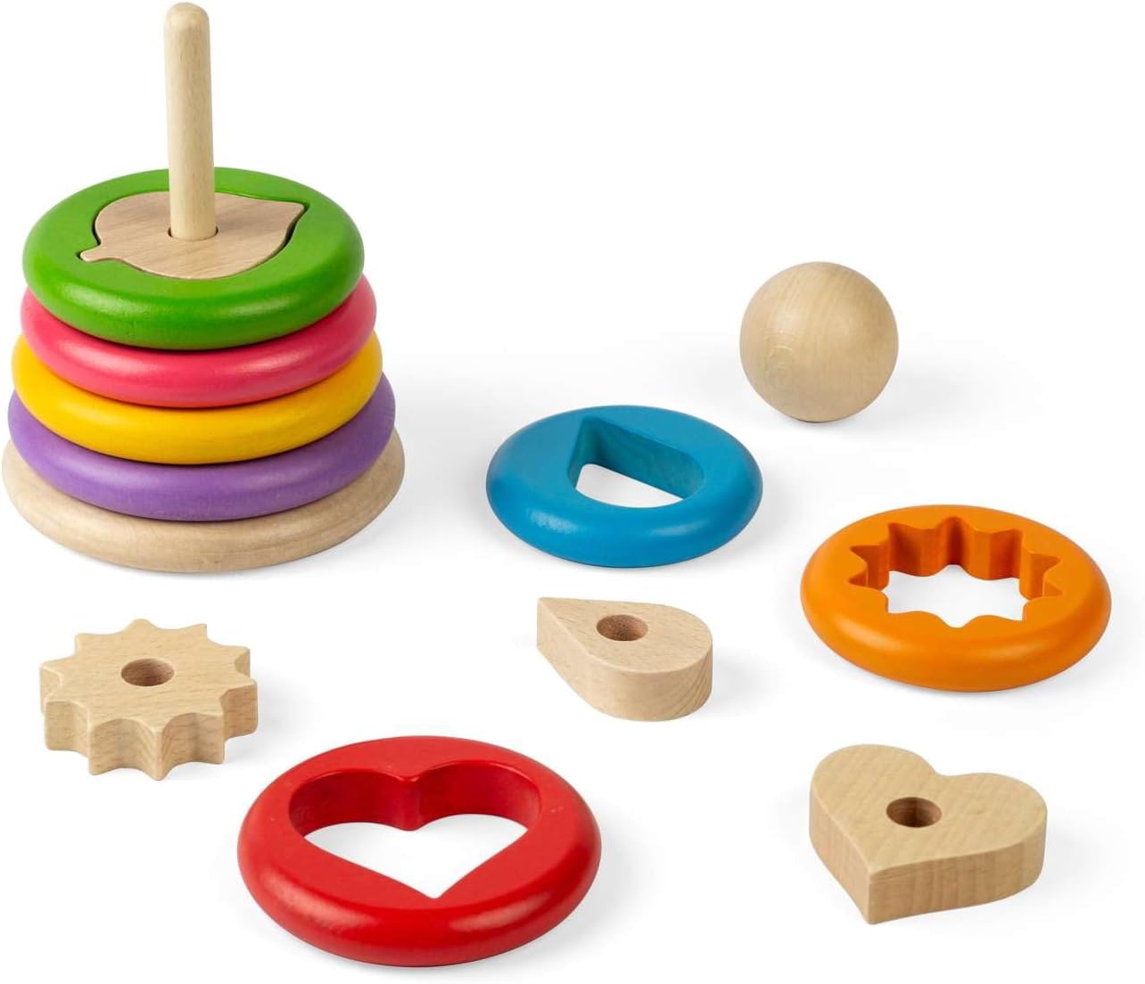 Bigjigs - Bigjigs Houten Geheime Vormenstapelaar 16dlg.
