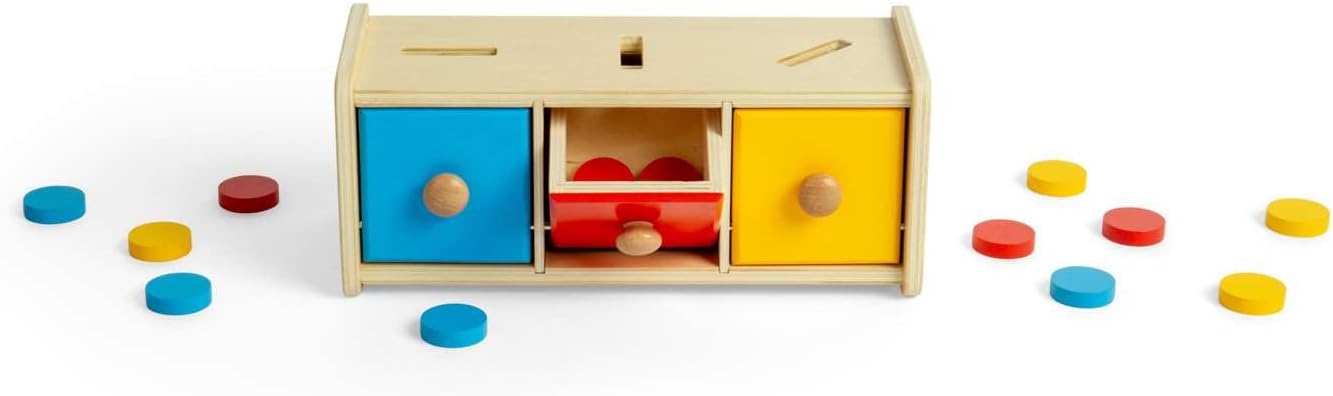 Bigjigs Toys Token Sorter – 16 pezzi giocattolo Montessori in legno abbinato, attività educativa di apprendimento precoce per bambini, realizzato in modo sostenibile, età 12+ mesi