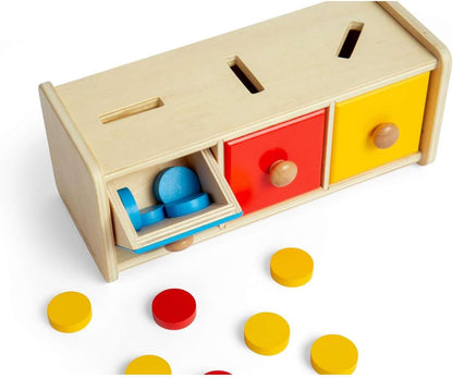 Bigjigs Toys Token Sorter – 16 pezzi giocattolo Montessori in legno abbinato, attività educativa di apprendimento precoce per bambini, realizzato in modo sostenibile, età 12+ mesi