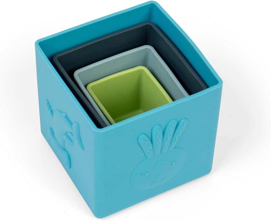 Bigjigs Toys Cubi impilabili – Set di 4 pezzi di animali marini per neonati e bambini, 100% silicone giocattolo per il bagnetto, regali per bambini, età 12 mesi +