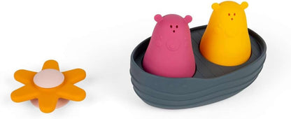 Bigjigs Toys Juego de baño sensorial: juguete acuático flotante de 4 piezas con osos apretados, spinner de flores y barco, juegos de baño para bebés y niños pequeños, 100% silicona, regalos ecológicos