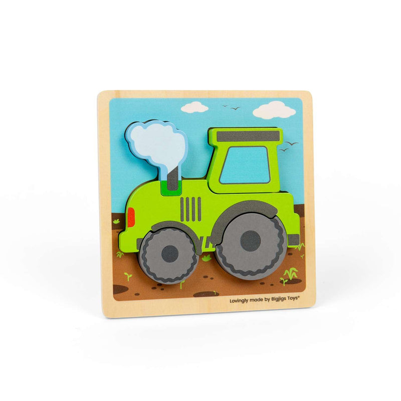 Bigjigs Toys Puzzle a forma di trattore sollevabile, 5 pezzi, puzzle in legno per neonati e bambini, puzzle ecologici, età 12 mesi +