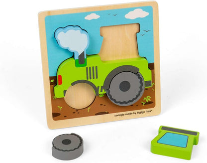 Bigjigs Toys Puzzle a forma di trattore sollevabile, 5 pezzi, puzzle in legno per neonati e bambini, puzzle ecologici, età 12 mesi +