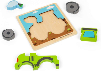 Bigjigs Toys Puzzle a forma di trattore sollevabile, 5 pezzi, puzzle in legno per neonati e bambini, puzzle ecologici, età 12 mesi +