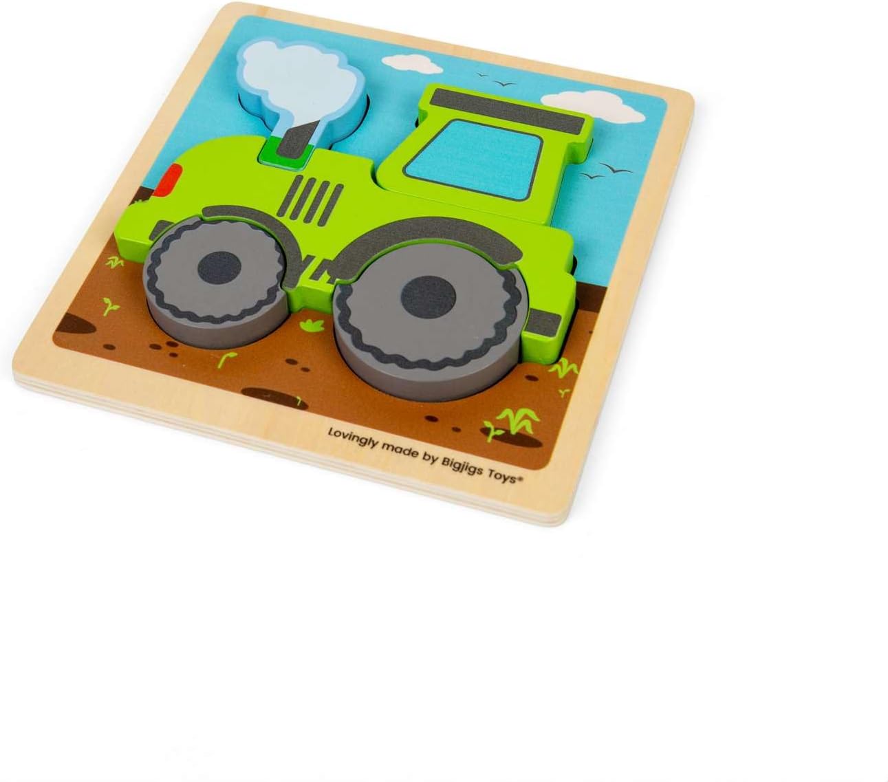Bigjigs Toys Puzzle a forma di trattore sollevabile, 5 pezzi, puzzle in legno per neonati e bambini, puzzle ecologici, età 12 mesi +