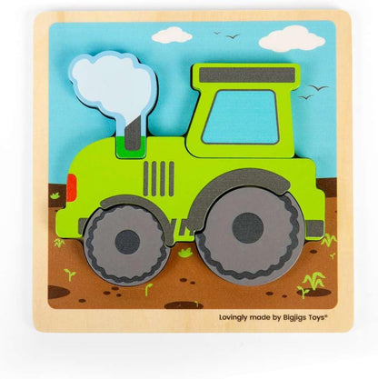 Bigjigs Toys Puzzle a forma di trattore sollevabile, 5 pezzi, puzzle in legno per neonati e bambini, puzzle ecologici, età 12 mesi +