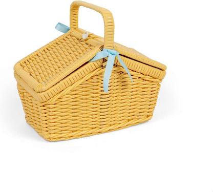 Bigjigs Toys Set da picnic in cestino, set da tè pomeridiano per bambini, accessori per giochi di finzione, regali per bambini, dai 3 anni in su