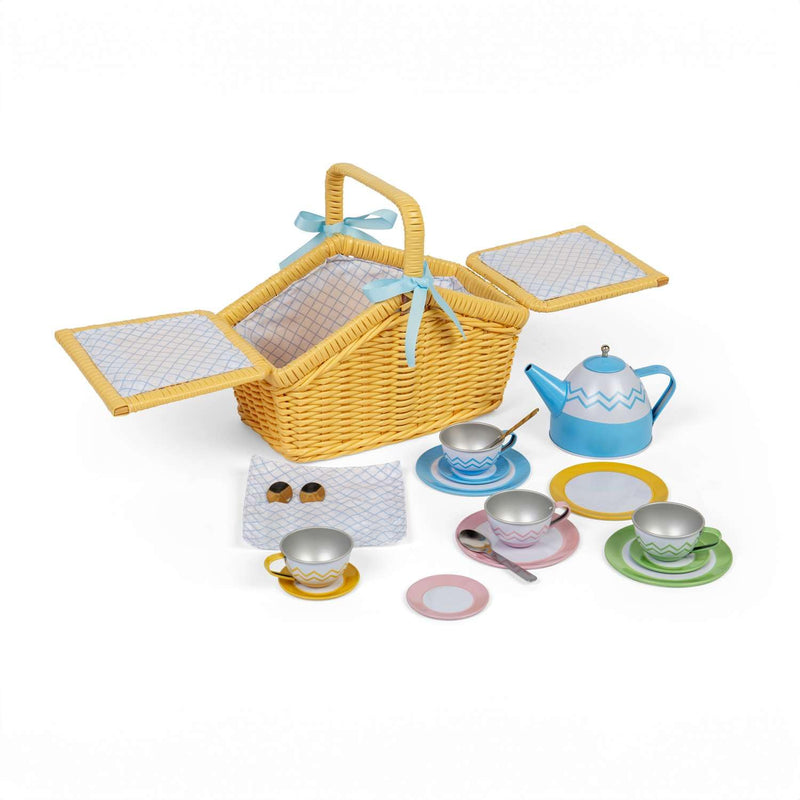 Bigjigs Toys Set da picnic in cestino, set da tè pomeridiano per bambini, accessori per giochi di finzione, regali per bambini, dai 3 anni in su
