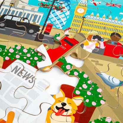 Bigjigs Toys London City Puzzle da pavimento – Enorme puzzle in legno da 48 pezzi, puzzle per bambini, realizzati in modo sostenibile per bambini dai 3 anni in su