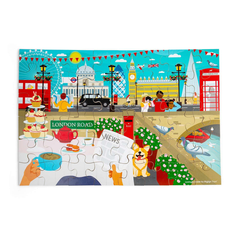 Bigjigs Toys London City Puzzle da pavimento – Enorme puzzle in legno da 48 pezzi, puzzle per bambini, realizzati in modo sostenibile per bambini dai 3 anni in su