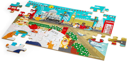 Bigjigs Toys London City Puzzle da pavimento – Enorme puzzle in legno da 48 pezzi, puzzle per bambini, realizzati in modo sostenibile per bambini dai 3 anni in su