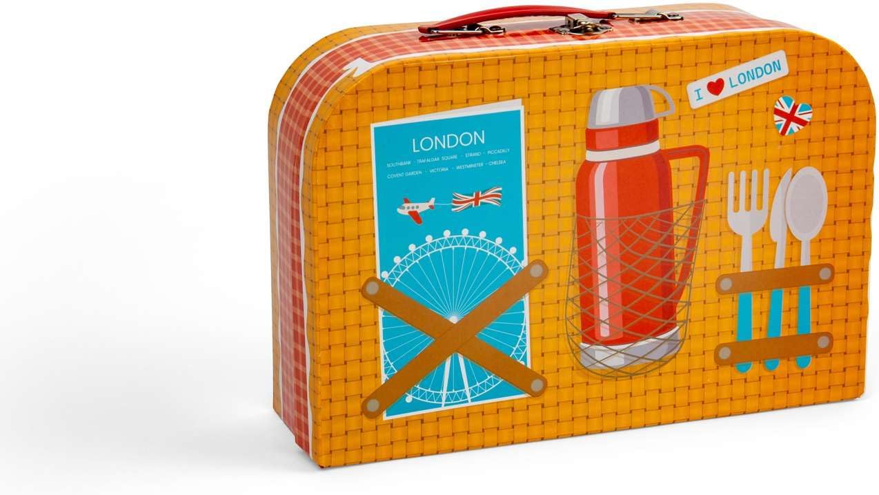 Bigjigs Toys London - Juego de té de lata de 24 piezas, juego de picnic para niños, juguete de juego de rol para niños, regalos para niños a partir de 3 años