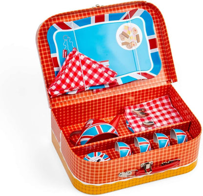 Bigjigs Toys London - Juego de té de lata de 24 piezas, juego de picnic para niños, juguete de juego de rol para niños, regalos para niños a partir de 3 años