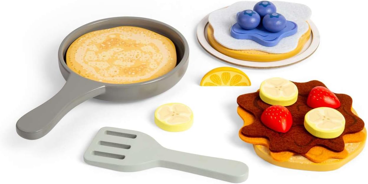 Bigjigs Toys Set di pancake – 16 pezzi giocattolo in legno, set da cucina per bambini e accessori, gioco di finzione per bambini, regali di cucina per bambini, età 18 + mesi