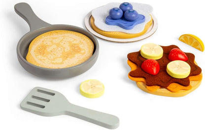 Bigjigs Toys Set di pancake – 16 pezzi giocattolo in legno, set da cucina per bambini e accessori, gioco di finzione per bambini, regali di cucina per bambini, età 18 + mesi