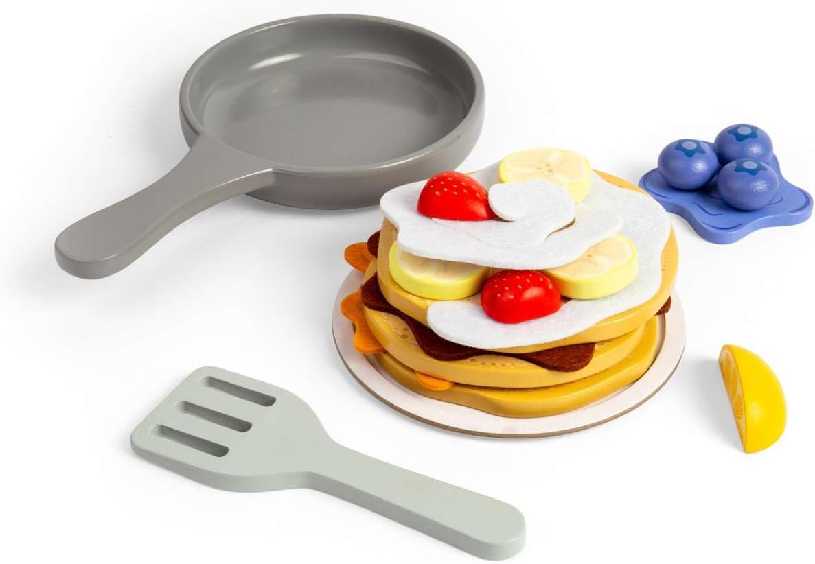 Bigjigs Toys Set di pancake – 16 pezzi giocattolo in legno, set da cucina per bambini e accessori, gioco di finzione per bambini, regali di cucina per bambini, età 18 + mesi