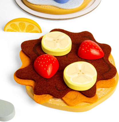 Bigjigs Toys Set di pancake – 16 pezzi giocattolo in legno, set da cucina per bambini e accessori, gioco di finzione per bambini, regali di cucina per bambini, età 18 + mesi