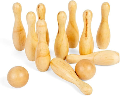 Bigjigs Toys Ensemble de bowling à 10 broches – 12 pièces de quilles en bois, ensembles de jardin et jeux de pelouse, cadeaux respectueux de l'environnement pour les tout-petits et les enfants, à