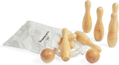 Bigjigs Toys Ensemble de bowling à 10 broches – 12 pièces de quilles en bois, ensembles de jardin et jeux de pelouse, cadeaux respectueux de l'environnement pour les tout-petits et les enfants, à