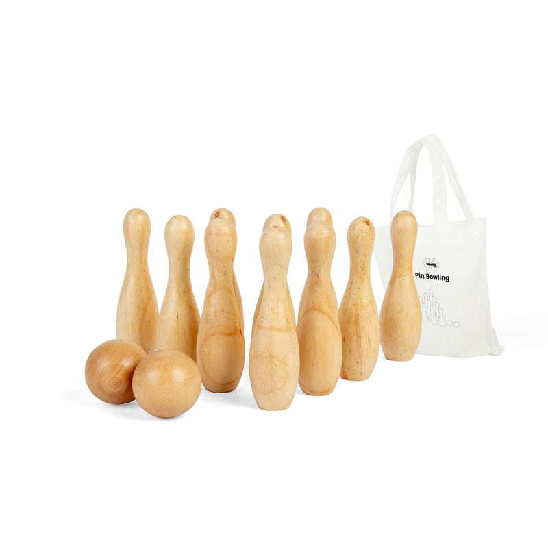 Bigjigs Toys Ensemble de bowling à 10 broches – 12 pièces de quilles en bois, ensembles de jardin et jeux de pelouse, cadeaux respectueux de l'environnement pour les tout-petits et les enfants, à