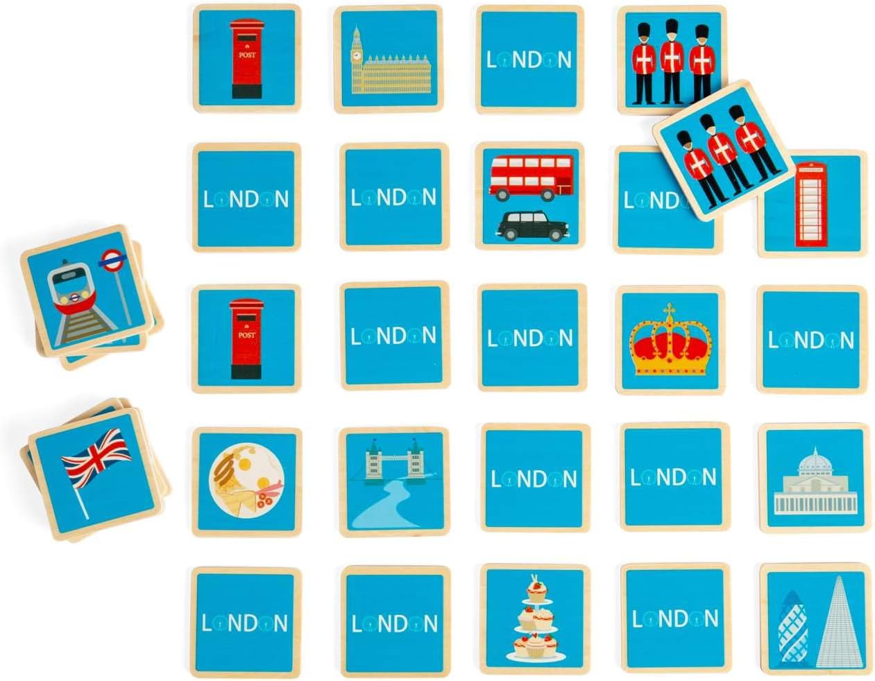 Bigjigs Toys London Memory Game – Set di 32 paia di abbinamenti in legno, divertente giocattolo da viaggio, giochi di abbinamento, regali ecologici per bambini dai 2 anni in su