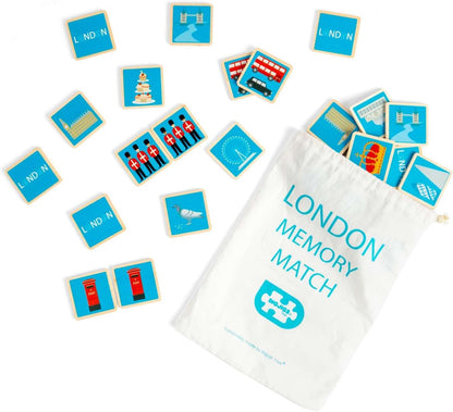 Bigjigs Toys London Memory Game – Set di 32 paia di abbinamenti in legno, divertente giocattolo da viaggio, giochi di abbinamento, regali ecologici per bambini dai 2 anni in su