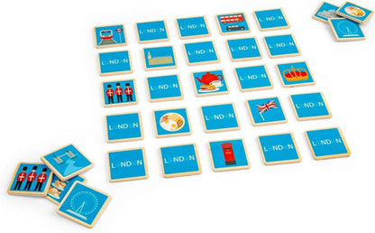 Bigjigs Toys London Memory Game – Set di 32 paia di abbinamenti in legno, divertente giocattolo da viaggio, giochi di abbinamento, regali ecologici per bambini dai 2 anni in su