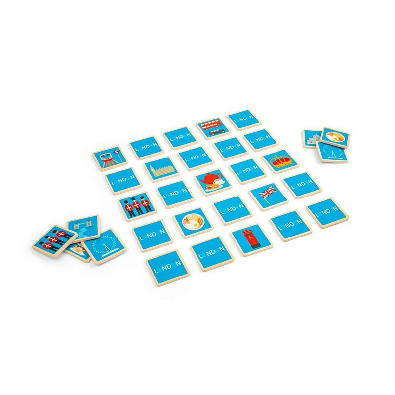 Bigjigs Toys London Memory Game – Set di 32 paia di abbinamenti in legno, divertente giocattolo da viaggio, giochi di abbinamento, regali ecologici per bambini dai 2 anni in su