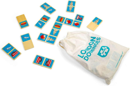 Bigjigs Toys London Dominoes - Juego de dominó de madera de 28 piezas para niños, divertido juguete de viaje, regalos ecológicos para niños pequeños, a partir de 2 años