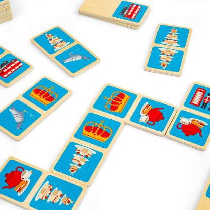 Bigjigs Toys London Dominoes - Juego de dominó de madera de 28 piezas para niños, divertido juguete de viaje, regalos ecológicos para niños pequeños, a partir de 2 años
