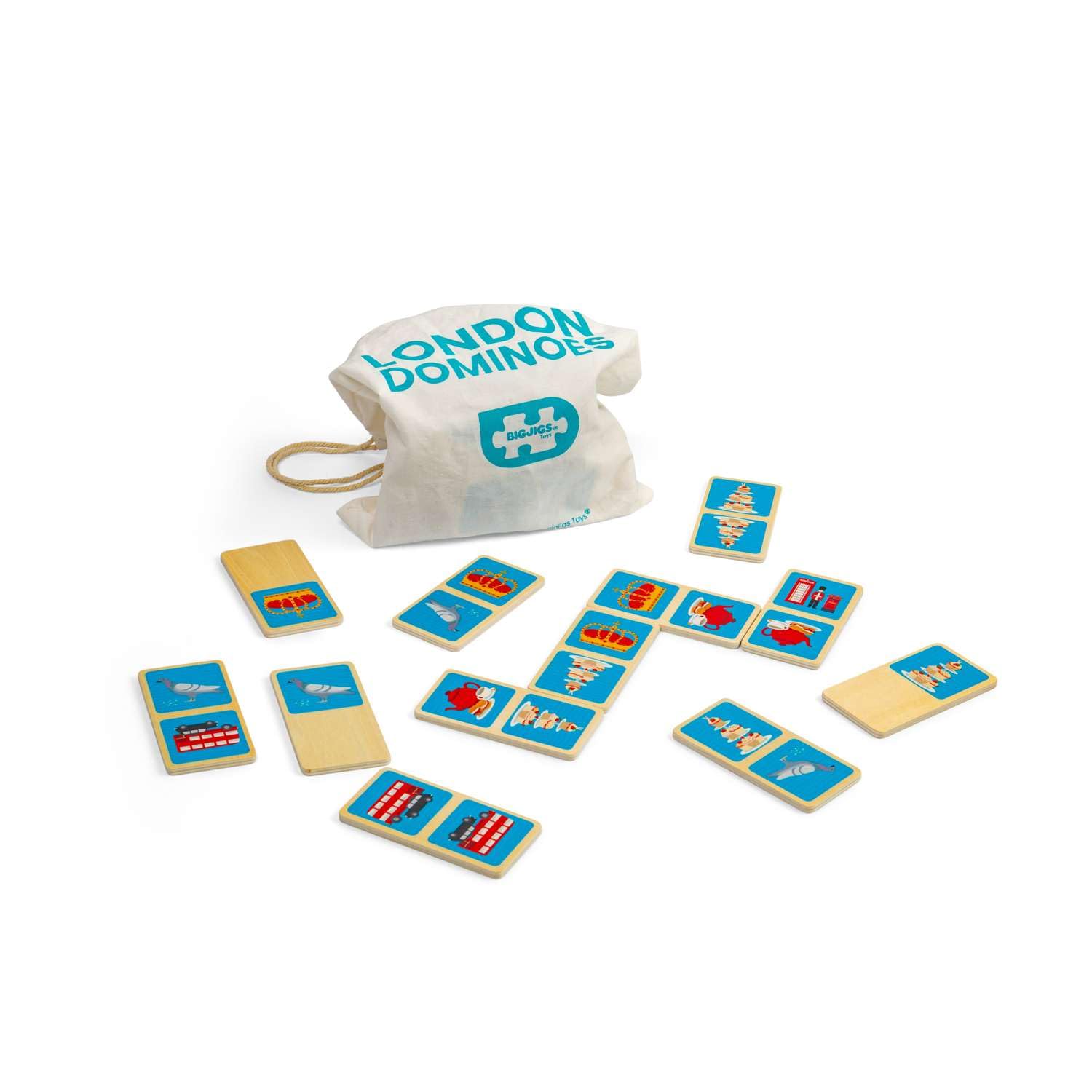 Bigjigs Toys London Dominoes - Juego de dominó de madera de 28 piezas para niños, divertido juguete de viaje, regalos ecológicos para niños pequeños, a partir de 2 años