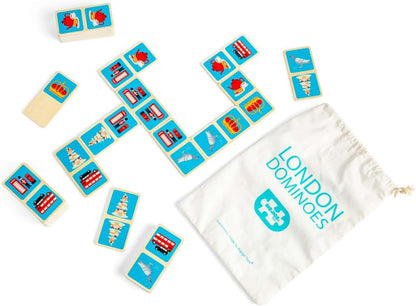 Bigjigs Toys London Dominoes - Juego de dominó de madera de 28 piezas para niños, divertido juguete de viaje, regalos ecológicos para niños pequeños, a partir de 2 años
