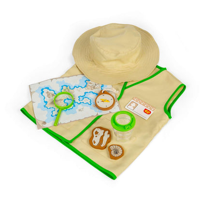 Bigjigs Toys Set di travestimenti da esploratore, 9 pezzi, costume da avventura per bambini, set di travestimento per bambini, giochi di ruolo e accessori, divertenti kit per attività all'aperto