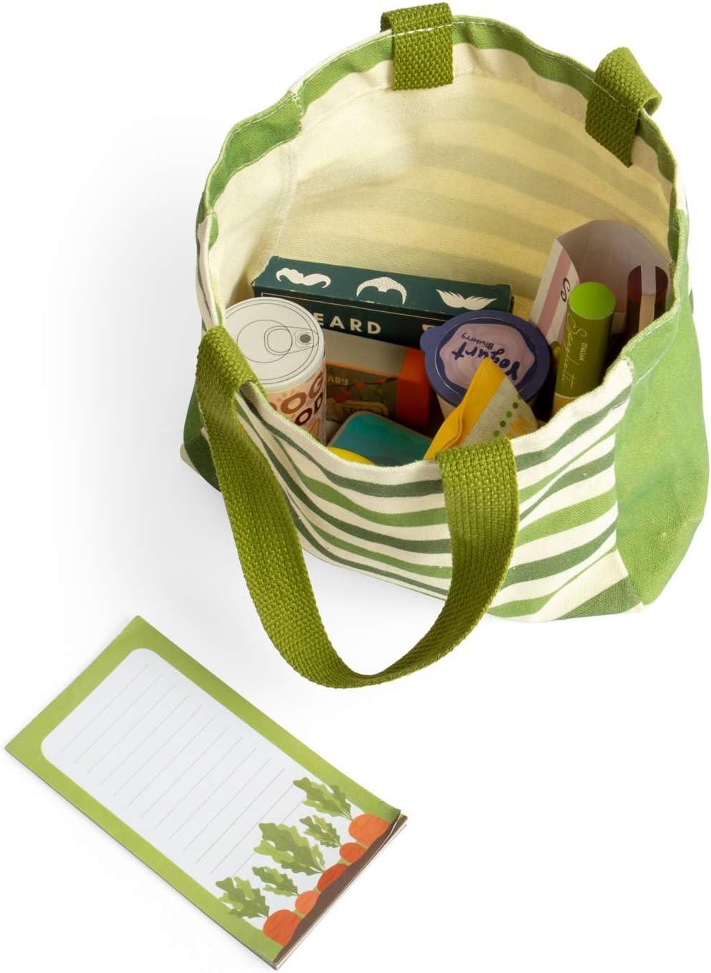 Bigjigs Toys Set da viaggio per lo shopping, 17 pezzi, in legno, set di cibo e accessori per supermercati, giochi di ruolo per bambini, regali per bambini, età 18 + mesi