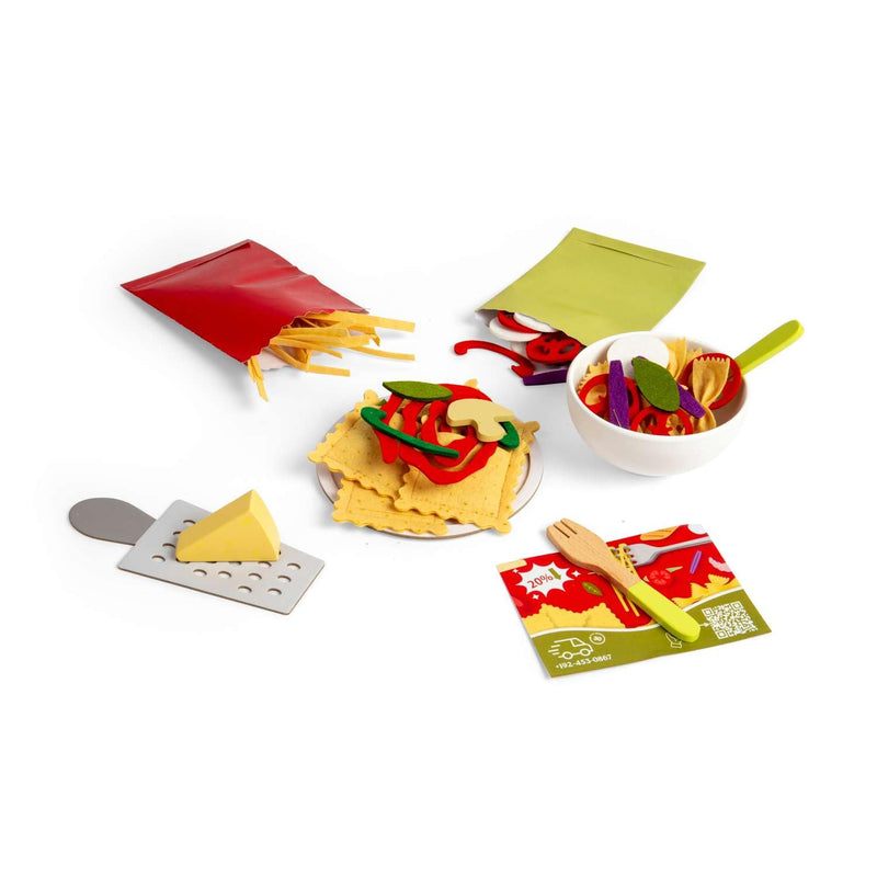 Bigjigs Toys Pasta For Two - Set da gioco in legno, 64 pezzi, set da cucina e cucina per bambini, accessori da gioco per bambini, regali per bambini, età 18 mesi +