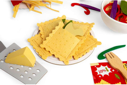 Bigjigs Toys Pasta For Two - Set da gioco in legno, 64 pezzi, set da cucina e cucina per bambini, accessori da gioco per bambini, regali per bambini, età 18 mesi +