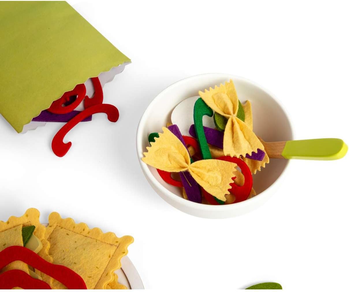 Bigjigs Toys Pasta For Two - Set da gioco in legno, 64 pezzi, set da cucina e cucina per bambini, accessori da gioco per bambini, regali per bambini, età 18 mesi +