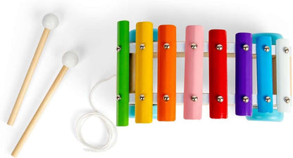 Bigjigs Toys Xilofono da tirare lungo – strumento arcobaleno in legno 2 in 1 per bambini e bambini, xilofoni musicali, strumenti sensoriali e accessori, regali per bambini, età 18 + mesi
