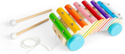 Bigjigs Toys Xilofono da tirare lungo – strumento arcobaleno in legno 2 in 1 per bambini e bambini, xilofoni musicali, strumenti sensoriali e accessori, regali per bambini, età 18 + mesi