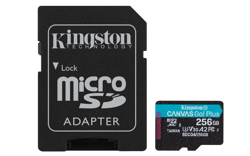 Kingston Canvas Go Plus microSDXC Memory Card Gen4 200MB/s A2 U3 V30 256GB Card + Adapter-SDCG4/256GB