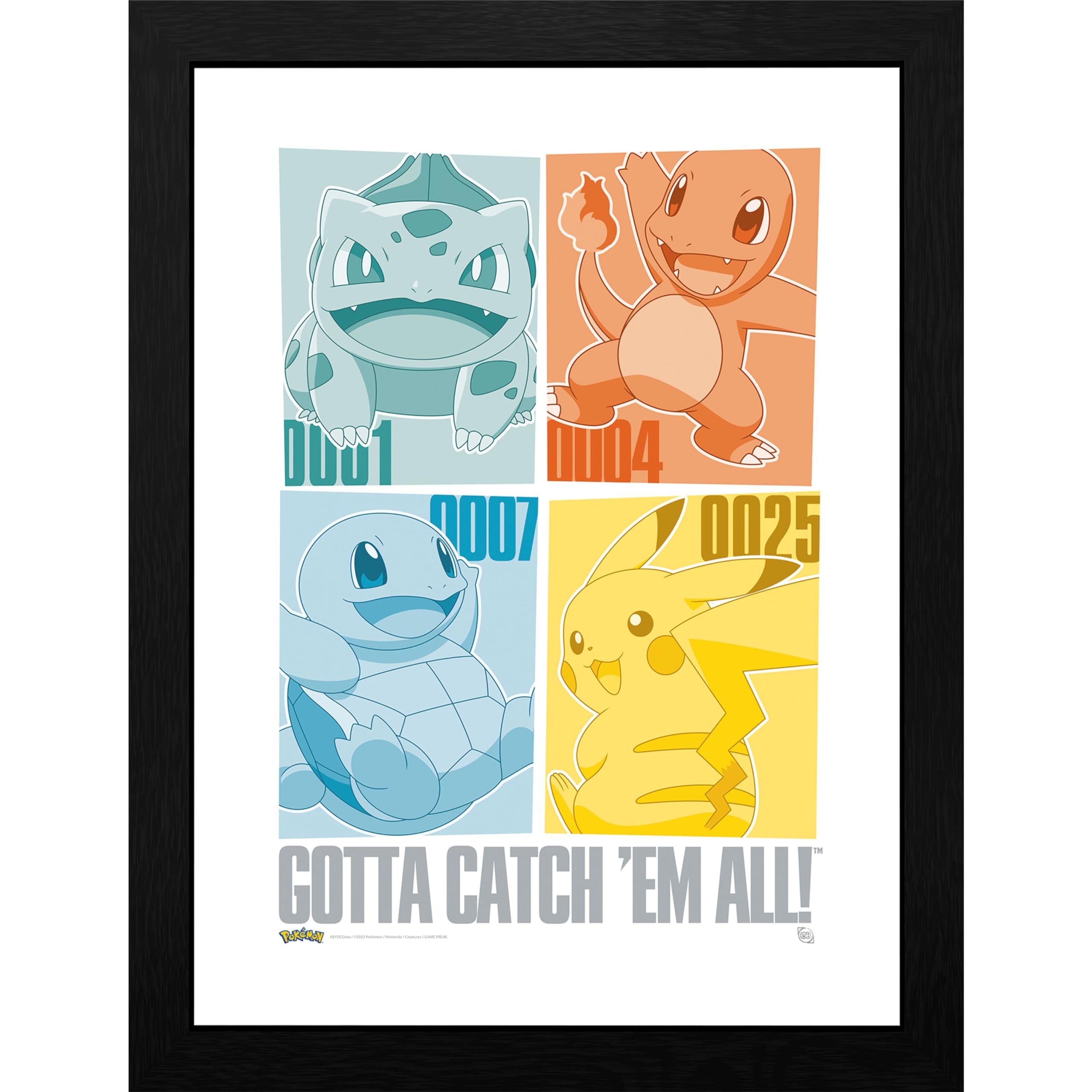 Framed Print Pikachu & Kanto Starters - 30.5 X 40.6 Cm