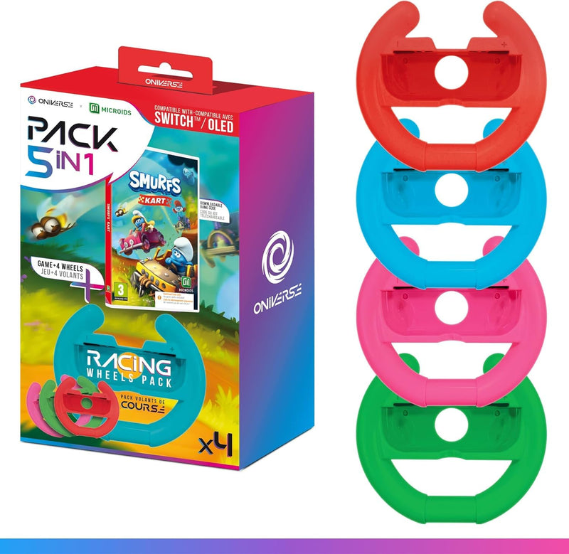 Schtroumpf Kart Spel (Downloadcode) + Set van 4 Stuurwielen voor Joy-Con Nintendo Switch en Nintendo Switch OLED